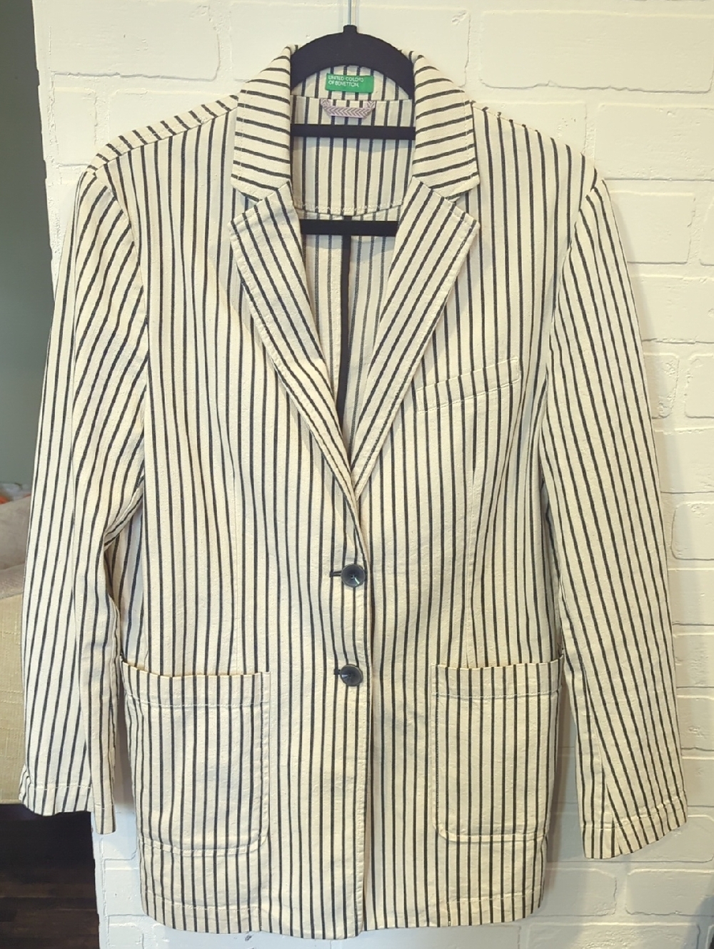 United Colors Of Benetton Cream Blazer with Black Pinstripes